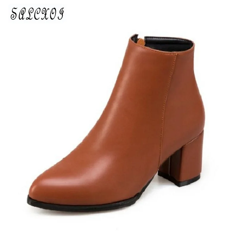 

SALCXOI autumn/winter boots women 2017 fashion white black short boots shoes female ankle boots for women free shipping &5383