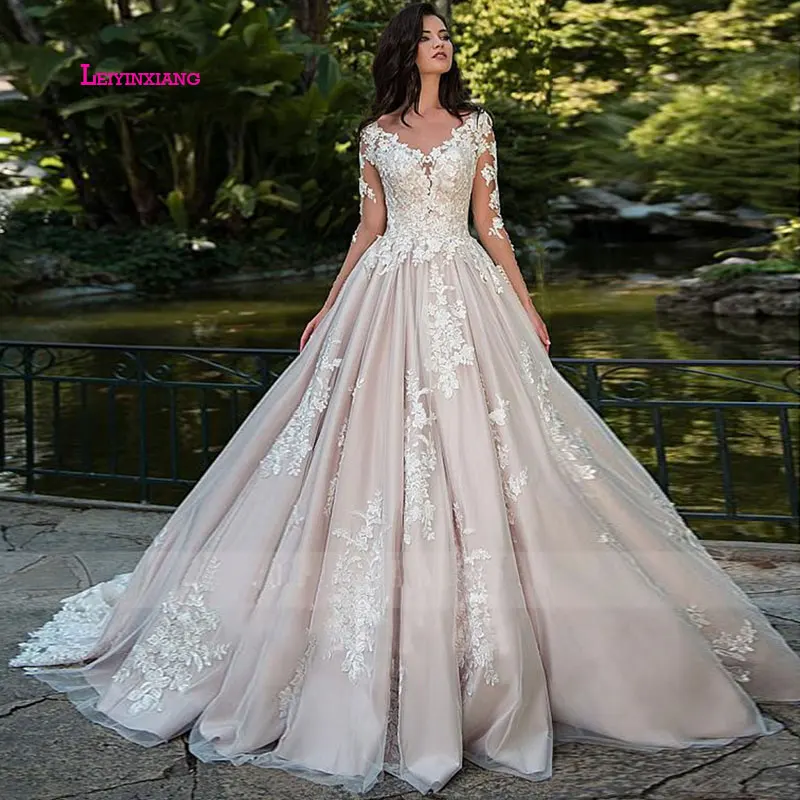 

LEIYINXIANG Luxury Ball Gown Wedding Dress 2019 Vestido De Noiva Bridal Gowns With Lace Appliques Robe De Mariage Wedding Dresse