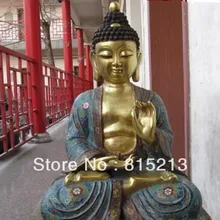 Bi00172 Pure Bronze 24 К Золото Позолотить перегородчатой Татхагата Амитабха Будда Шакьямуни