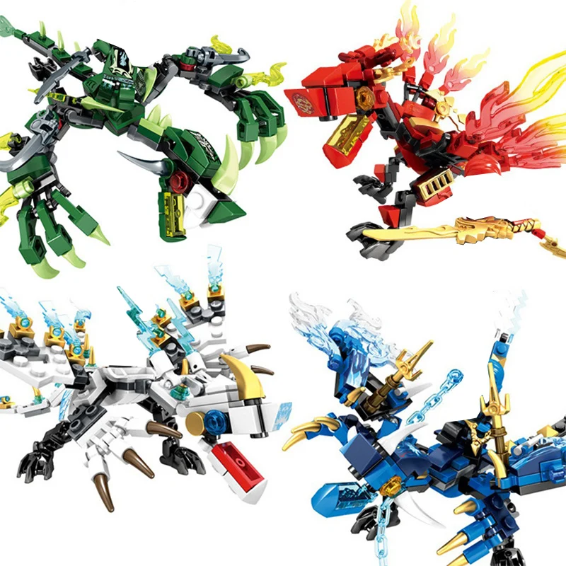 4PCS Building Block Character Ninja DIY Dragon Dinosaur Figures Bricks Set Educational Toys for Children Gift | Игрушки и хобби