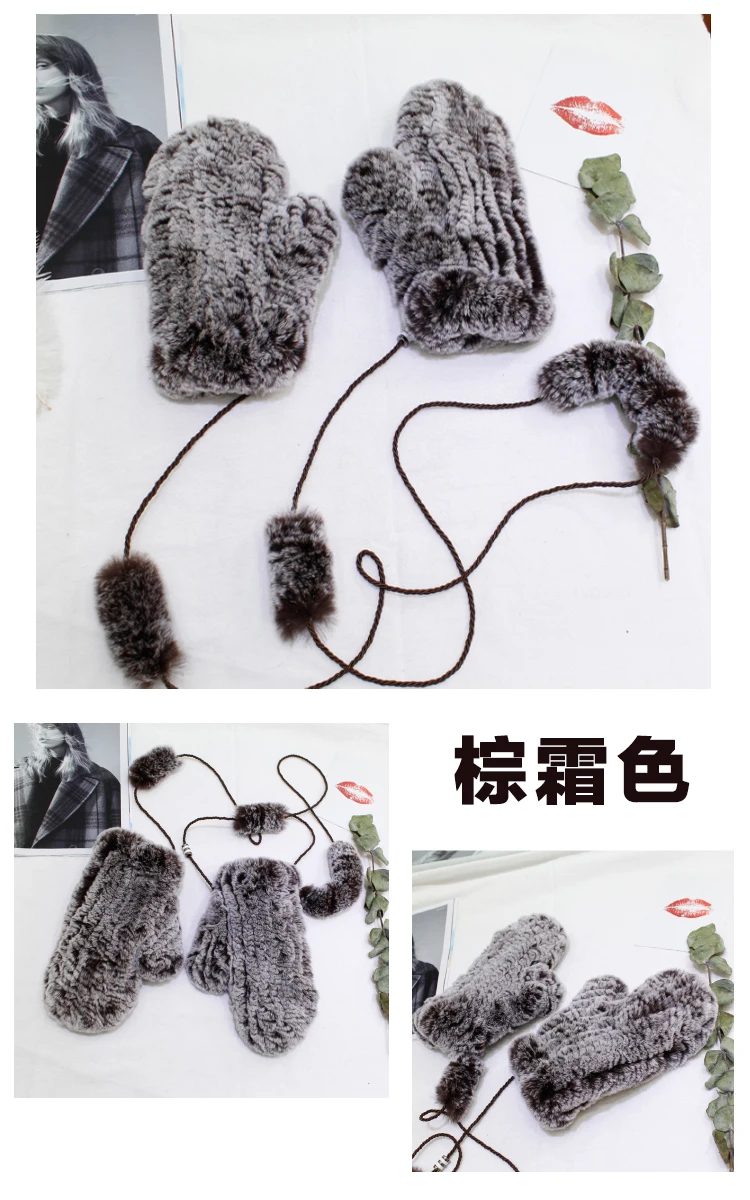MIARA. L зимние Утепленные вязаные перчатки из кроличьей шерсти, варежки из натурального меха, милые супер мягкие меховые перчатки для дам