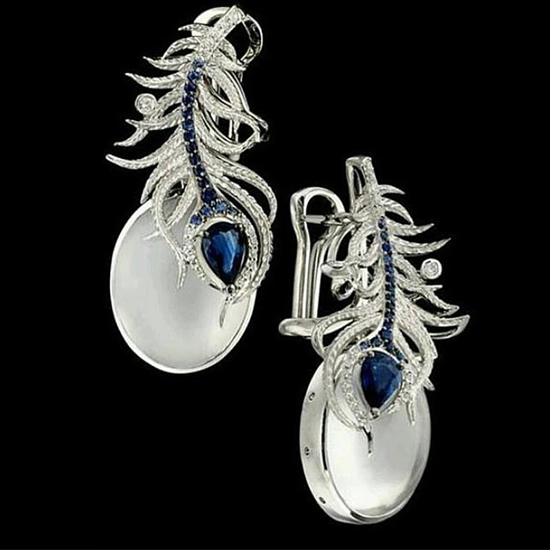 

Elegant Women Drop Dangle Earrings Resin Vintage Boho Blue Crystal Ear Cuff Wrap Hook Earrings Ethnic Jewelry Z3Q887