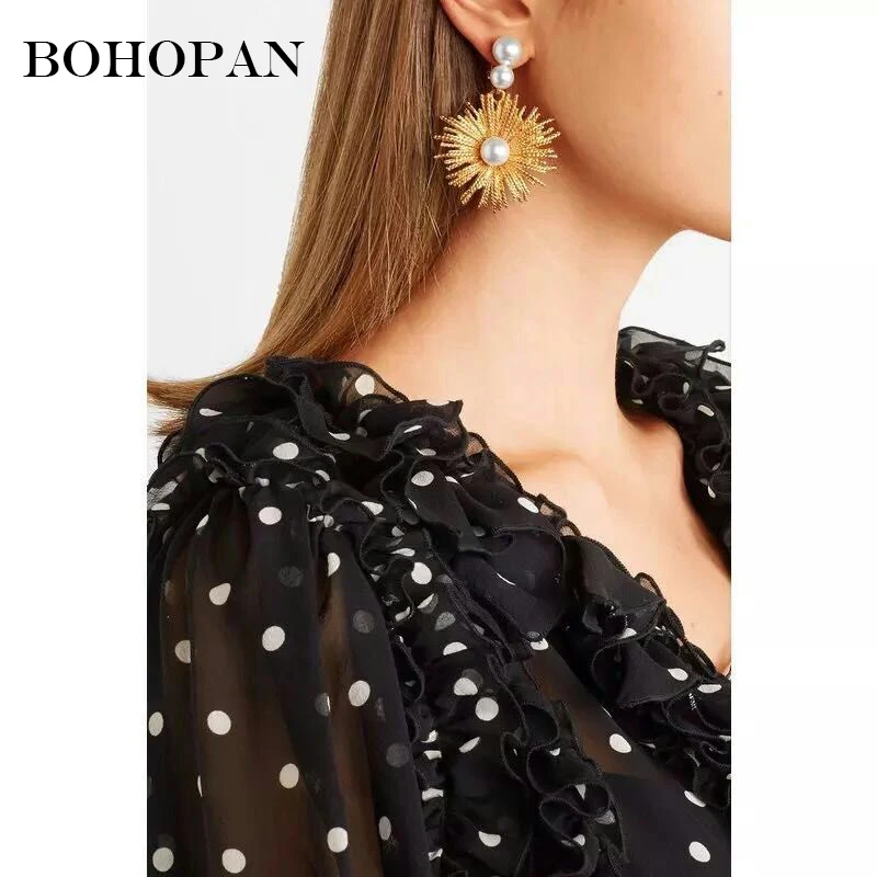 

New Arrive Silver/Gold Color Earrings Big Sun Flower Metal Dangle Pearl Drop Earrings Fashion Simple Accessories Jewelry brinco