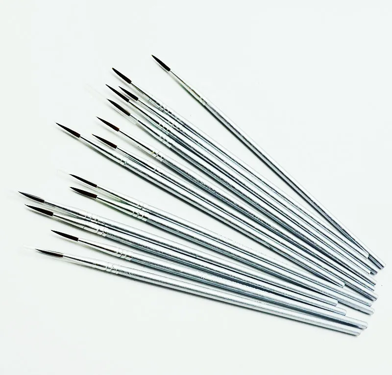 나일론 헤어 실버 막대 후크 라인 펜 페인팅 브러시, 어린이 DIY 미술 용품, 문구 수채화 브러시, 세트당 10 개