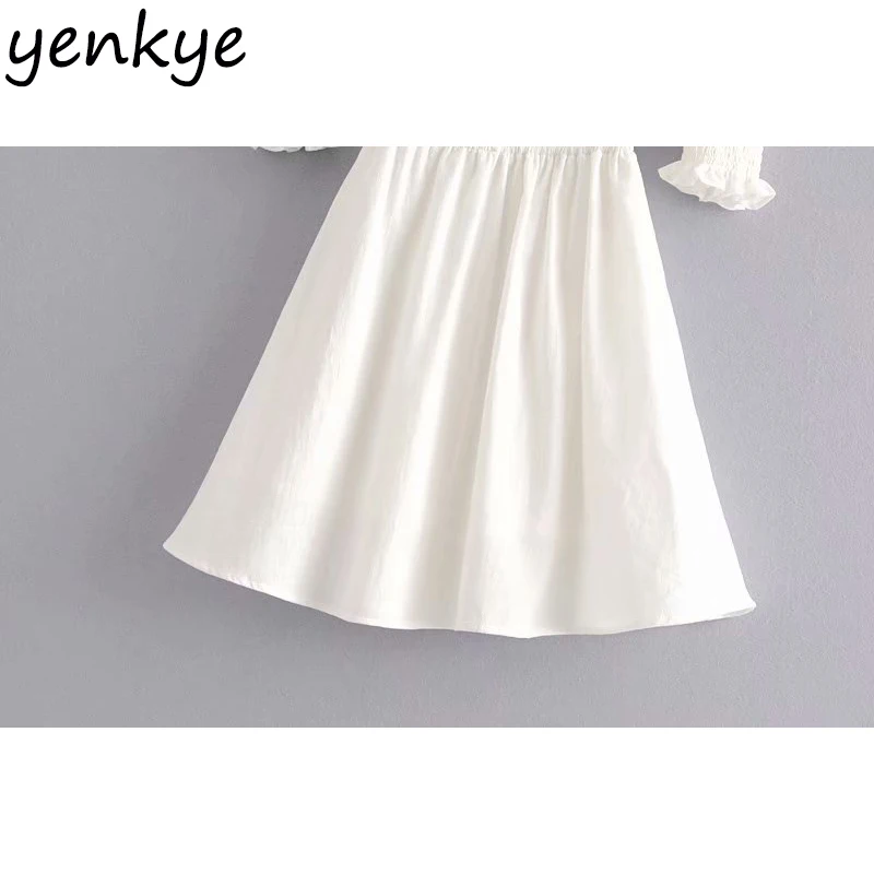 Женский винтажный буф рукав вечерние белые платья милые леди эластичный квадратный вырез А-силуэт мини летнее платье AAZZ9399