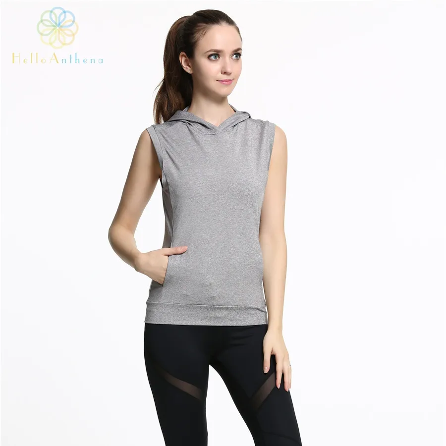 Hello Anthena Women s Sports Sleeveless Hoodie Sweatshirt Polyester Spandex Workout Durable Pullover Vest font b