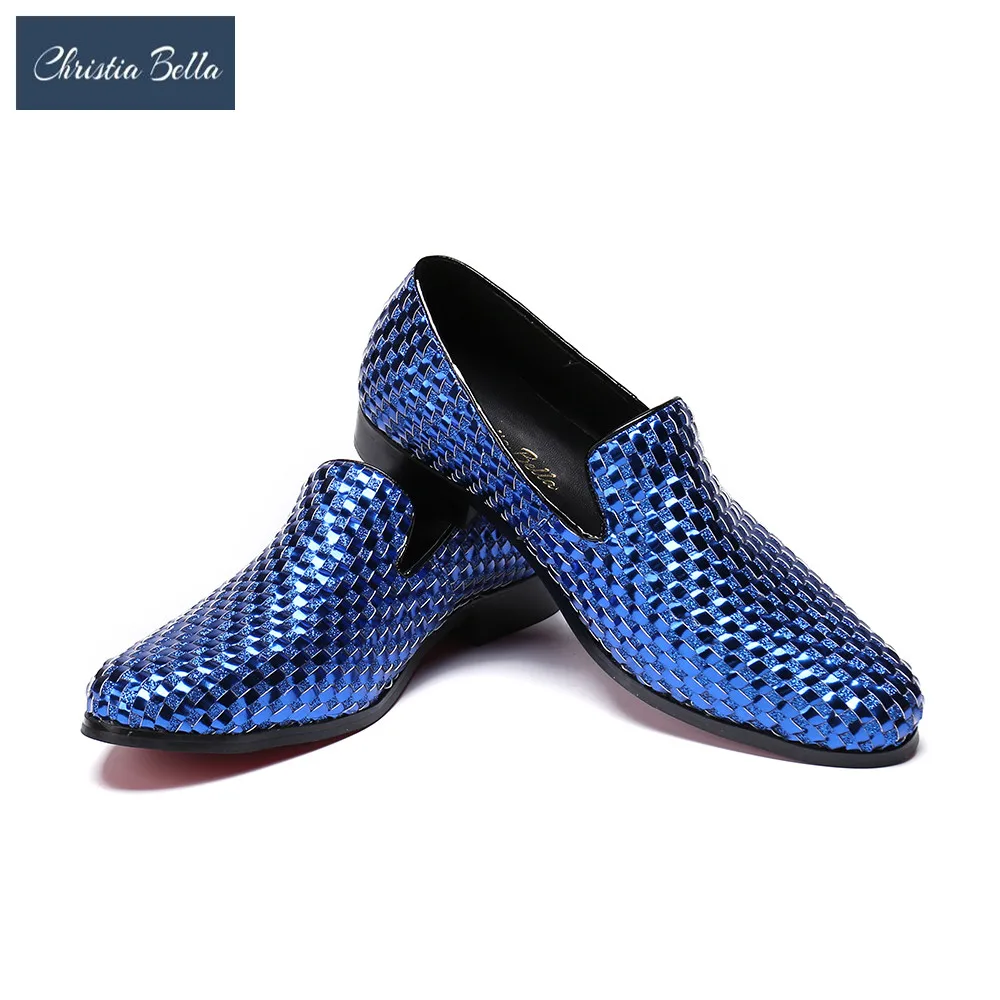 

Christia Bella Men's Fashion Genuine Leather Flats Shoes Summer Fashion Handmade Smoking Slippers Wedding Celebrate Dress Shoes