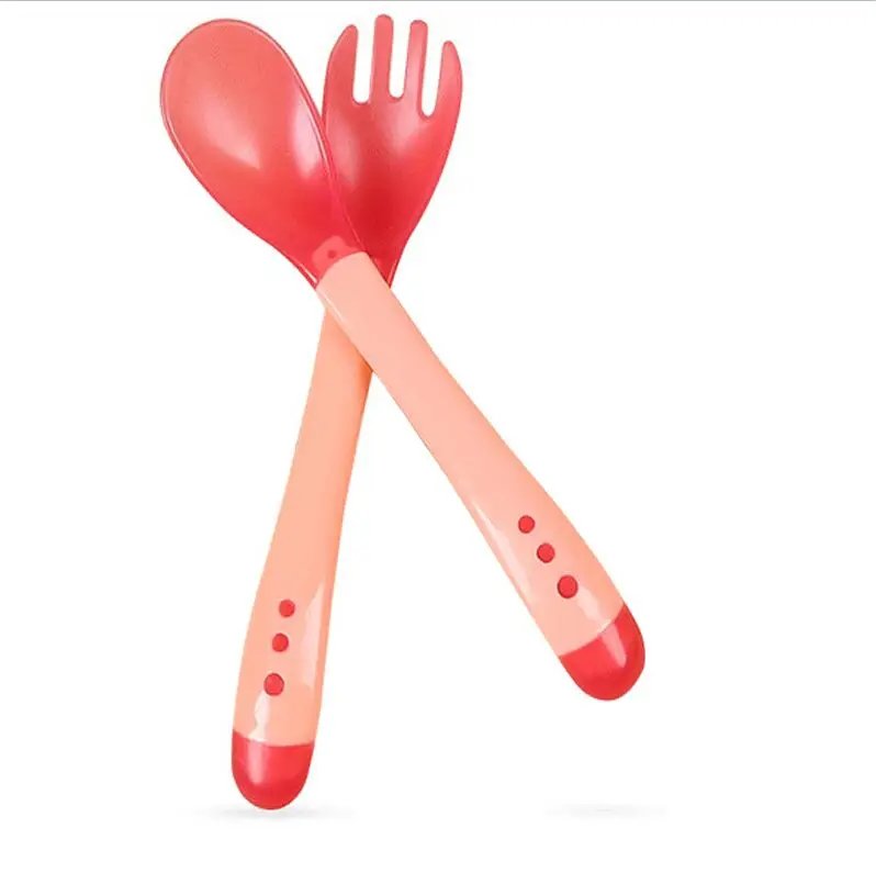 1Pc Baby Infant with Double Ear Shaped Handles Kids Children Training Spoon Bowl Set Antiskid Suction Cup Feeding Bowl Spoon - Color: 2 PC Red