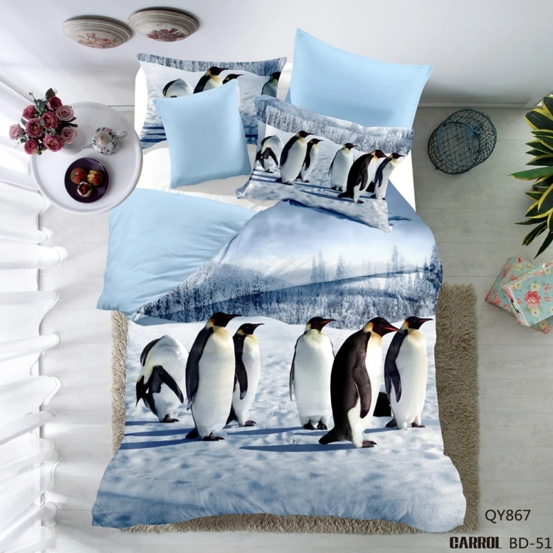 

Polyester Penguins Cartoon style 3D Bedding set 3pcs Twin Full Queen size bed Duvet cover set Bedding set USA CA Size