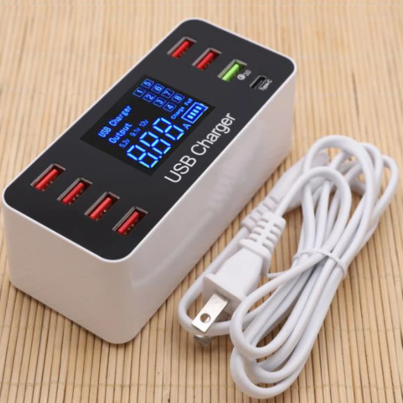40W Type-C QC3.0 Smart USB Charger with LCD Display with 8 Power Ports for Mobile Phone and Tablets 40W Type-C QC3.0 Smart USB Charger with LCD Display with 8 Power Ports for Mobile Phone and Tablets