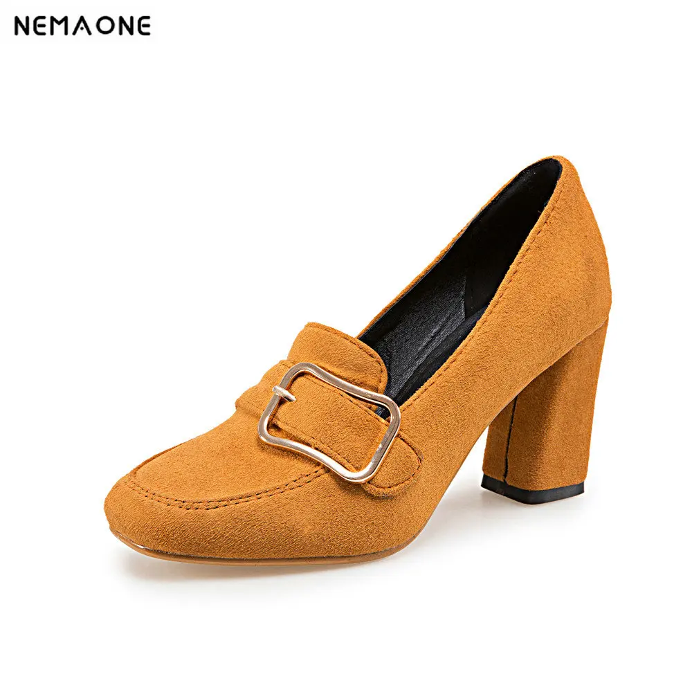 

NEMAONE 2018 New Women's High Heels Pumps Sexy Bride Party Thick Heel square Toe High Heel Shoes for office lady Women