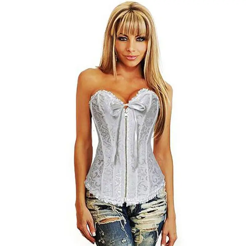 High Quality 12 Steel Boned Waist Corsets White Long Torso Overbust