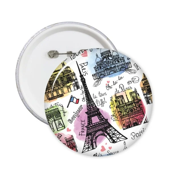 5pcs Class Building France Mark Landmark National Flag Architecture Custom Landscape Illustration Pattern Round Pin Badge Button Badge Embroidery Button Badgebadge Magnet Aliexpress