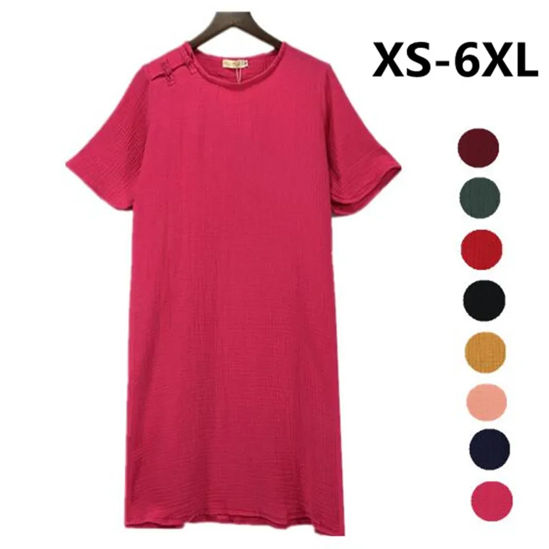 

New Korean style Top Vestidos Plus Size 4xl 5xl 6xl Vintage Cotton linen Dresses Womens Loose Casual Spring Summer Dress Red