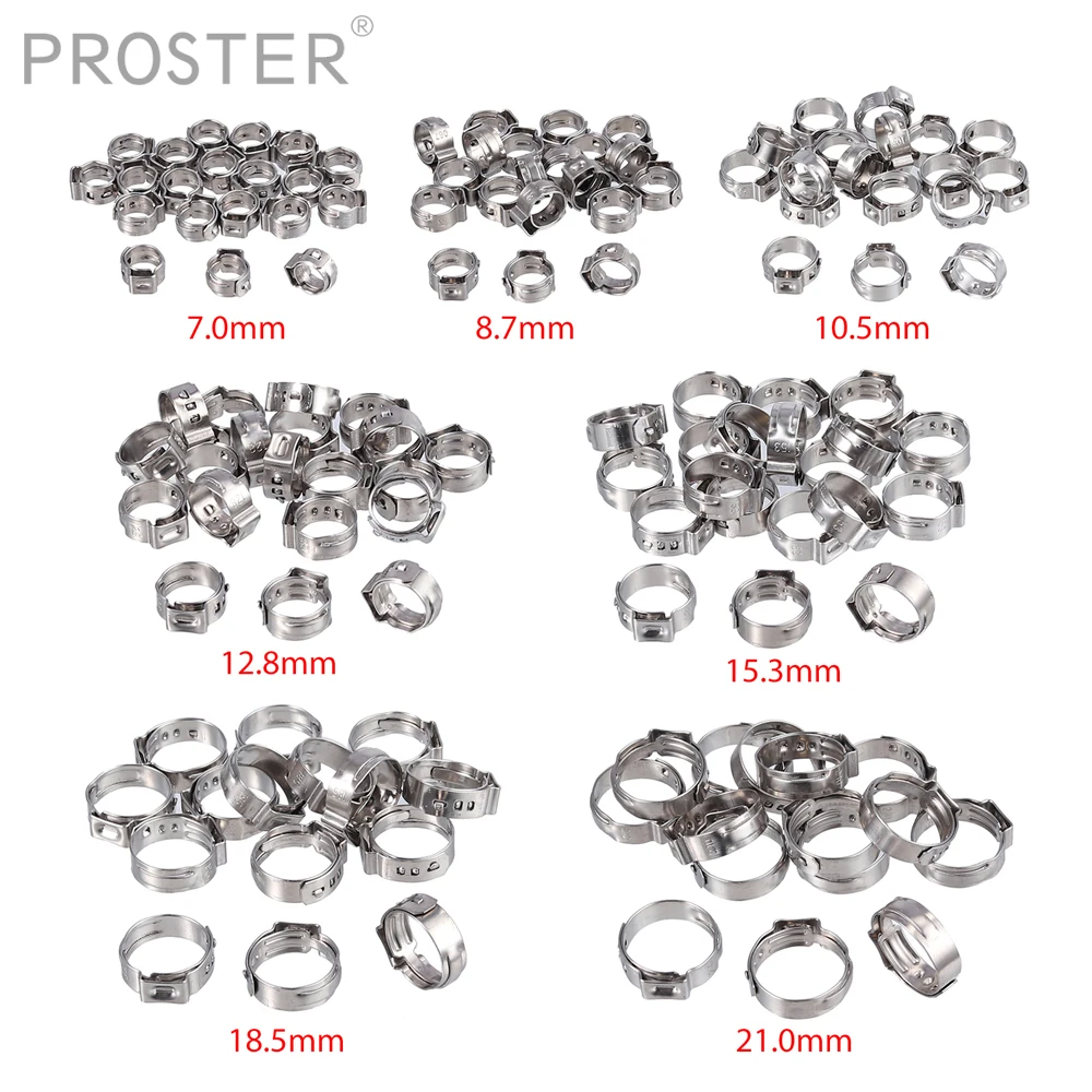Goede Proster 130 Pcs 6 21mm 304 Rvs Single Ear Traploze Slangklemmen Assortiment Cinch Clamp Ringen PEX krimptang Kit