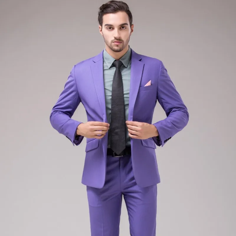 2018 Fashion Slim Fit Men Suit Purple Male Tuxedo Jacket With One