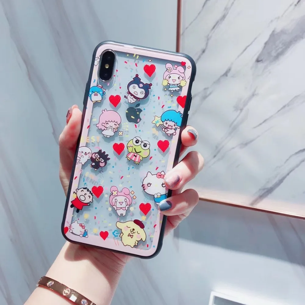 Disneys Kitty Girl милый чехол для телефона для Iphone 7 8 7Plus 8 Plus X XS XR XS MAX чехол s прозрачный стеклянный Модный чехол