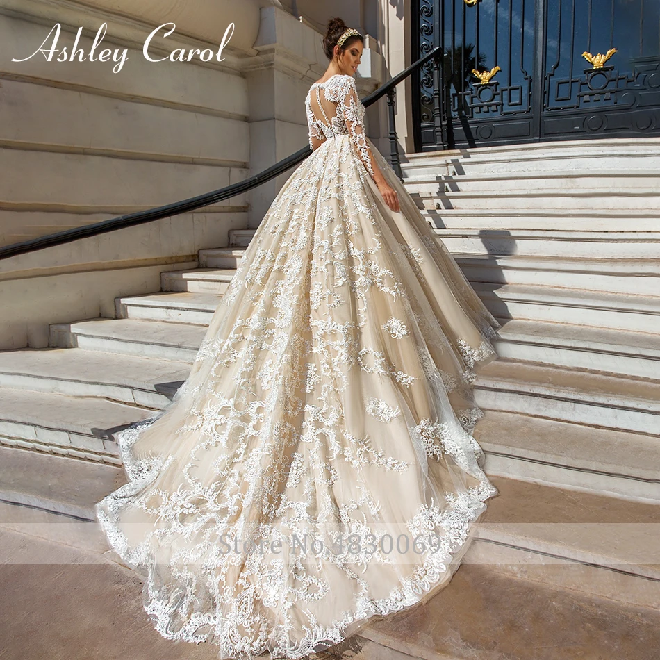 Ashley Carol роскошное бисерное кружевное свадебное платье принцессы сексуальное романтическое свадебное платье с v-образным вырезом и длинным рукавом Vestido De Novia