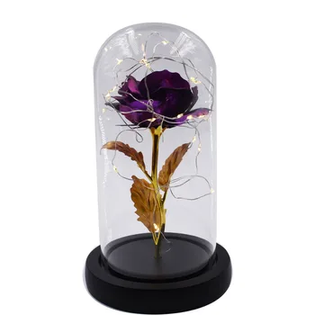 

Valentine's Day creative gift 24K gold-plated rose in glass bottle with LED lights gold rose lasting love wedding decoration
