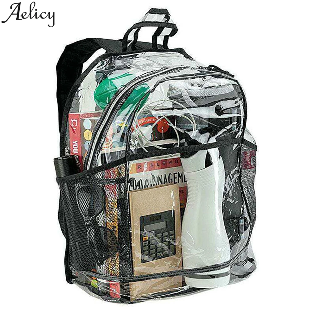 

Aelicy Girl Waterproof School Bag Women Fashion Candy Color Transparent Backpacks Female Solid Pvc Shoulder Bag School Backpacks