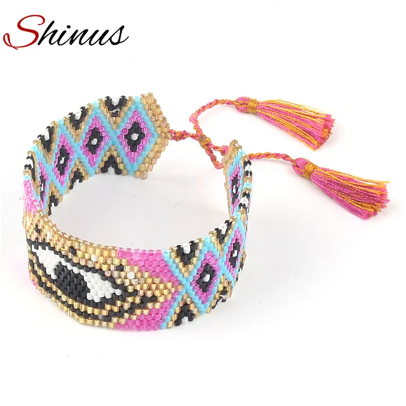 Браслеты shinus для женщин MIYUKI сглаза браслет Pulseras Mujer Moda Лето счастливый глаз ювелирные изделия богемный Bileklik ручной работы