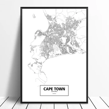 

Cape Town, South Africa Black White Custom World City Map Poster Canvas Print Nordic Style Wall Art Home Decor Wall Decor