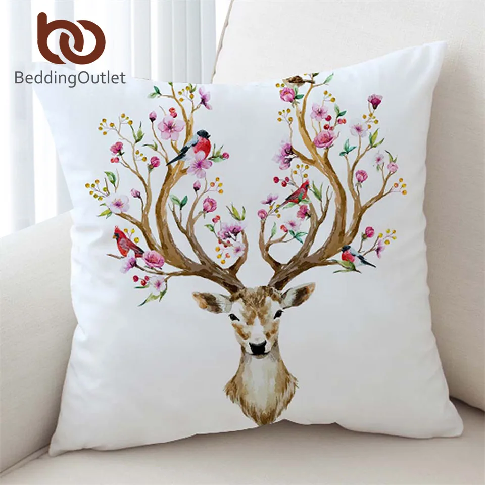BeddingOutlet Elk Cushion Cover Floral Moose Pillow Case Flowers Animal Reindeer Printed Throw Cover Home Decor Pillow Covers