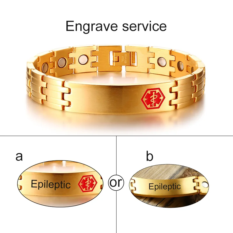 engrave service g Vinterly гравировальный идентификатор медицинской опасности браслеты здоровье энергетический магнитный браслет для мужчин из нержавеющей стали индивидуальный браслет для женщин - Окраска металла: engrave service g