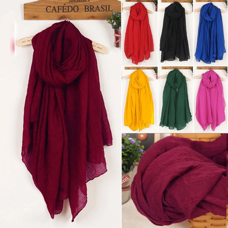 

Spring Autumn Scarf Women 180*90cm Large size Soft light Warm Scarves for Women Linen Cotton Scarfs for ladies Crinkle Hijab