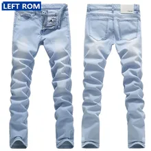 cotton Mens Jeans 2017 New Slim Men Cowboy Pants Fashion Business male trousers size 28-36LEFT ROM Light blue Comfortable Good