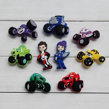 

9PCS Monster Truck Racing Hot Cartoon PVC Shoe Charms for Wristbands Croc Decoractions for Shoe Bracelets with holes Kids Gifts