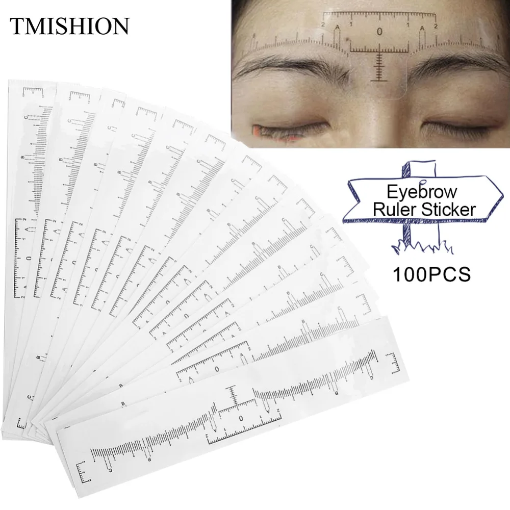 

100Pcs Disposable Eyebrow Stencil Makeup Microblading Measure Tattoo Ruler Beauty Tool Eye Brow Stencil Eyebrow Line Profesional