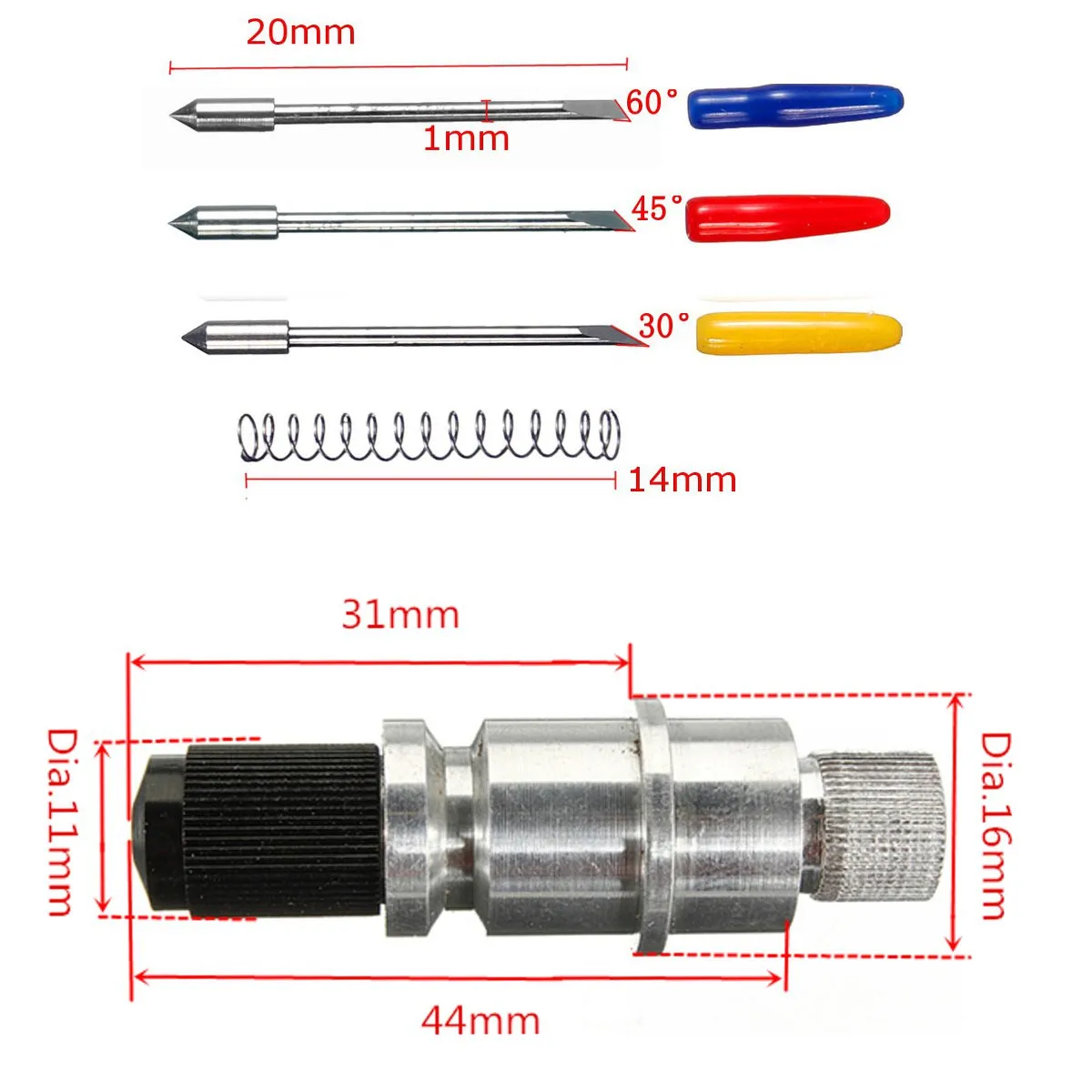 WOLIKE 5pcs 30/45/ 60 Degree Vinyl Cutter Plotter Blades+ Blade Holder For Graphtec CB09 Tungsten Steel Milling Cutter