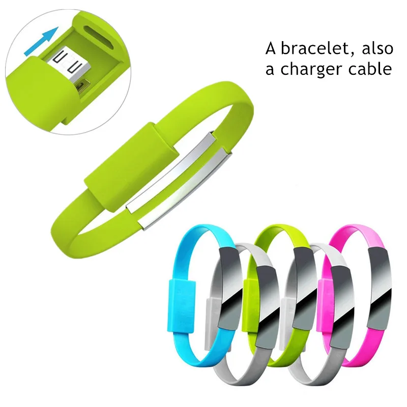 

Mini Short Flat Bracelet Micro USB 2.0 Sync Data Charger Cable for Android Phones Women Men Casual 2 in 1 Wristband Bracelet