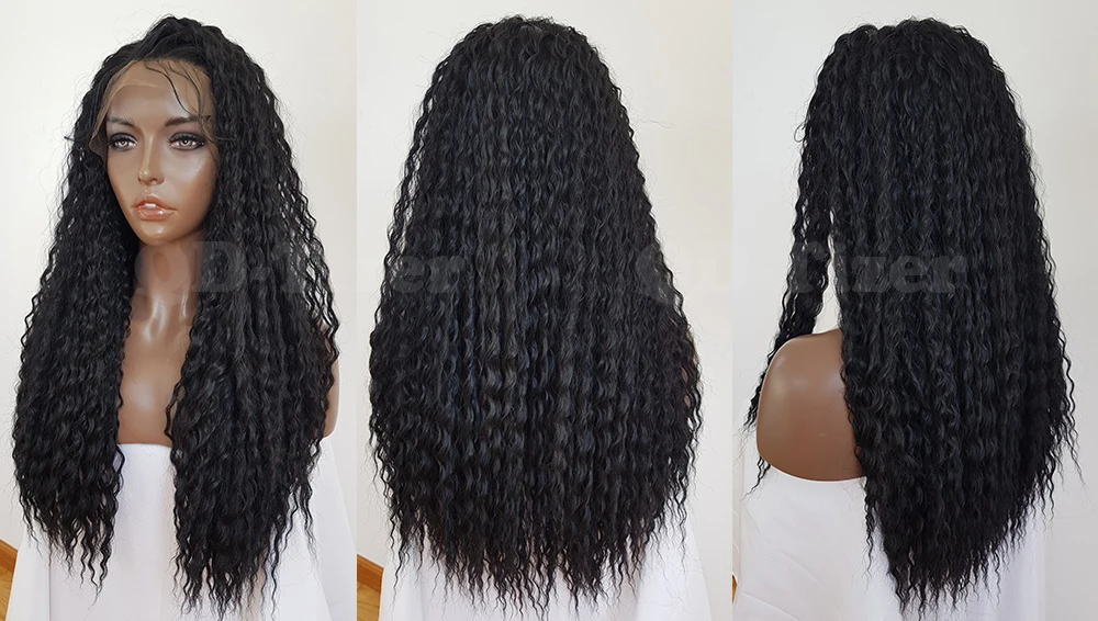 QD-Tizer Black Color Long Loose Curly Synthetic Lace Front Wigs Glueless with Baby Hair Lace Front Wigs for Black Women11