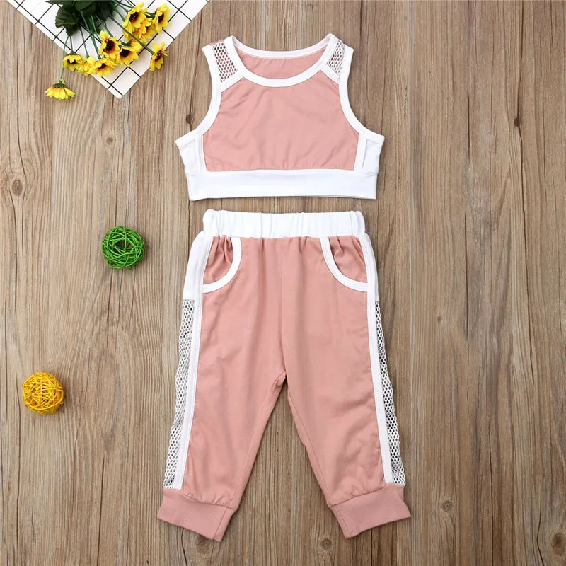 الفتيات الملابس مجموعة الصيف رياضية شبكة المحاصيل قمم + السراويل الطويلة 2 قطعة الاطفال وتتسابق طقم رياضي الاطفال ملابس الأطفال الملابس مجمو...