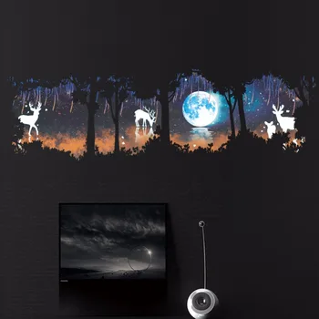 

3D Stereo Effect Forest White Deer Moon Self - adhesive Wall Stickers Living Room Sofa Background Decorative Wall Stickers 095
