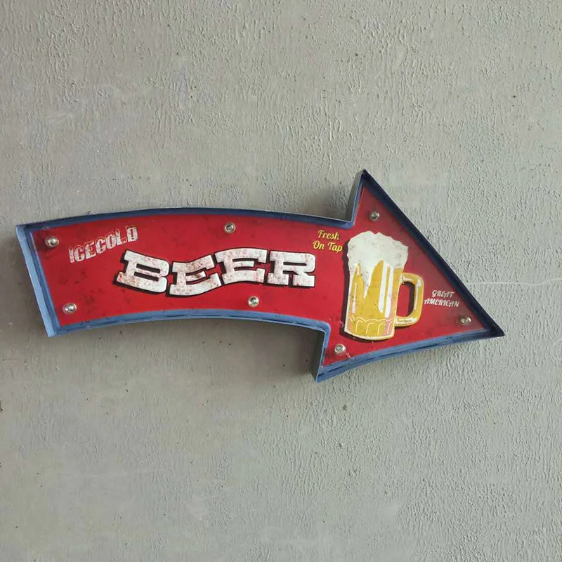 

Beer Shop Arrow Indicator LED Light Lamp Metal Tin Signs Home Art Decor Iron Poster Home Decorative Retro Wall Art for Bar Pub