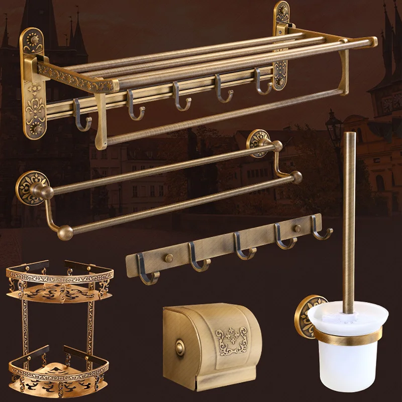 

Space aluminum Bathroom Hardware Set antique Paper Holder Towel Bar Robe Hooks Toilet Brush Holders Shelves Bathroom Accessories