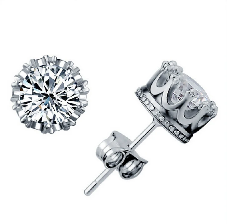 

Wholesale Fashion Jewelry 925 Sterling Silver Simulated stones AAA Cubic Zirconia Women Stud Crown Earrings For Love Gift