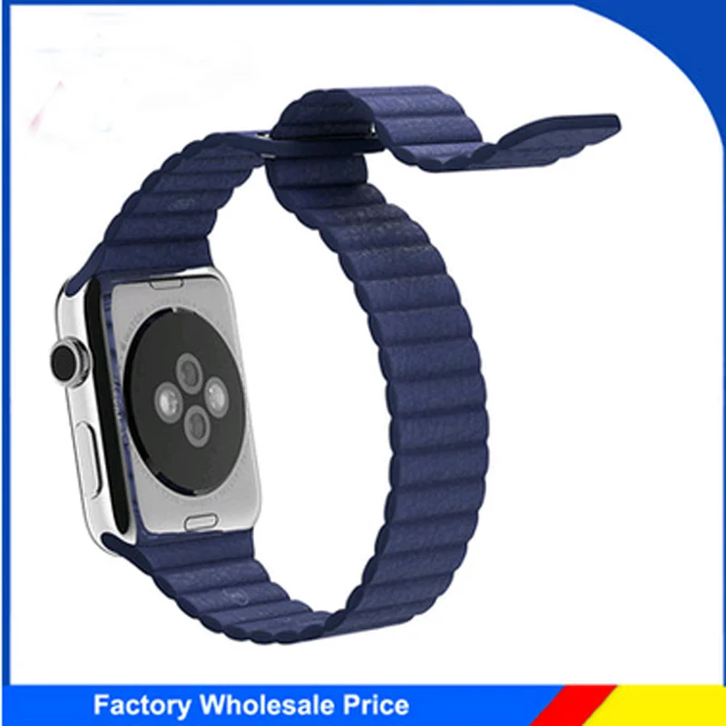 100 Genuine link bracelet For Apple Watch Leather Loop 38mm 42mm Adjustable Magnetic Closure strap For