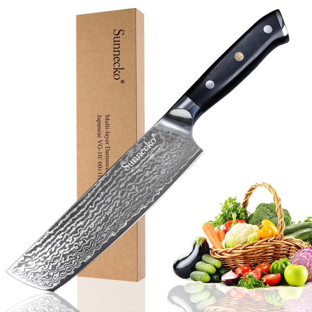 SUNNECKO 7 дюймов Кливер нож японский VG10 Дамасская сталь острое лезвие кухонные ножи G10 Ручка для мяса овощей инструмент для приготовления пищи