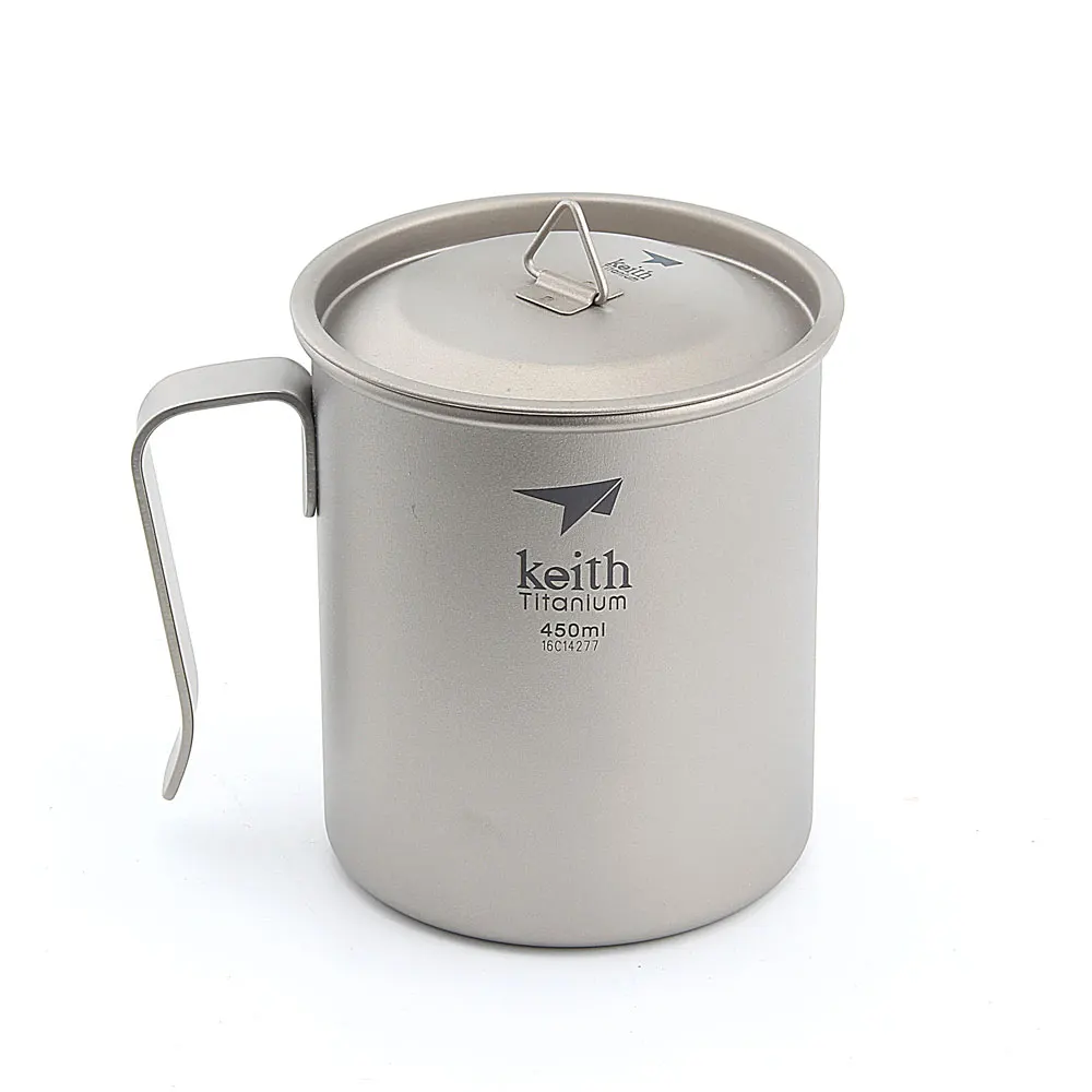 

Keith Ti3264 Titanium Camping Cup, Ultralight Cup with Handle, Single-layer Mug 450ml