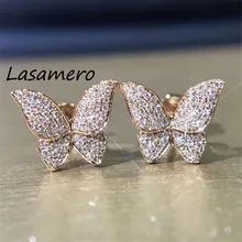 LASAMERO 0.17CTW галстук-бабочка натуральный бриллиант Кластерные серьги 18 к белое золото бриллиант Halo Серьги гвоздики прекрасные ювелирные изделия, серьги-гвоздики