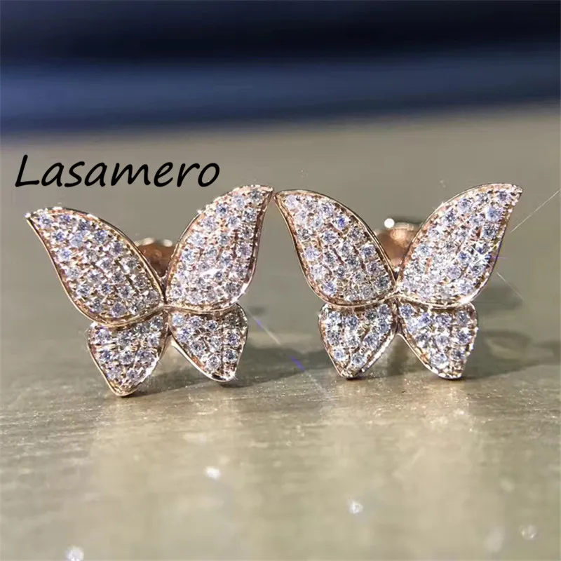 

LASAMERO 0.17CTW Bow tie Natural Diamond Cluster Earrings 18K White Gold Diamond Halo Stud Earrings Fine Jewelry Earring Studs