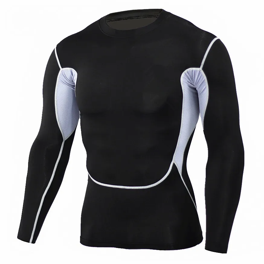 black white Men's Tights Running T shirts Long Sleeves (3)
