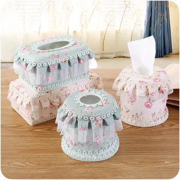 

European Pastoral Lace Fabric Home Tissue Box Creative Home Car Multi-functional Tray Tissue Car Holder Napkin Storage Box