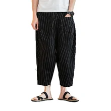 Мужские шаровары, лето, мужские хип-хоп брюки, мужские уличные штаны Харадзюку, длина по щиколотку, штаны для бега, спортивные штаны в полоску, 5XL
