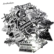 50pcs lot Metallic Color Black and White Stickers for Skateboard Laptop Snowboard Car Phone Home Decor