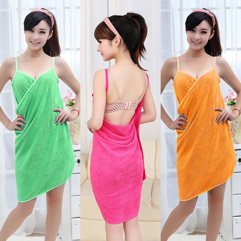 Women Sexy Bath Towel Wearable Beach Towels V Neck Bath Gown Spare Body 